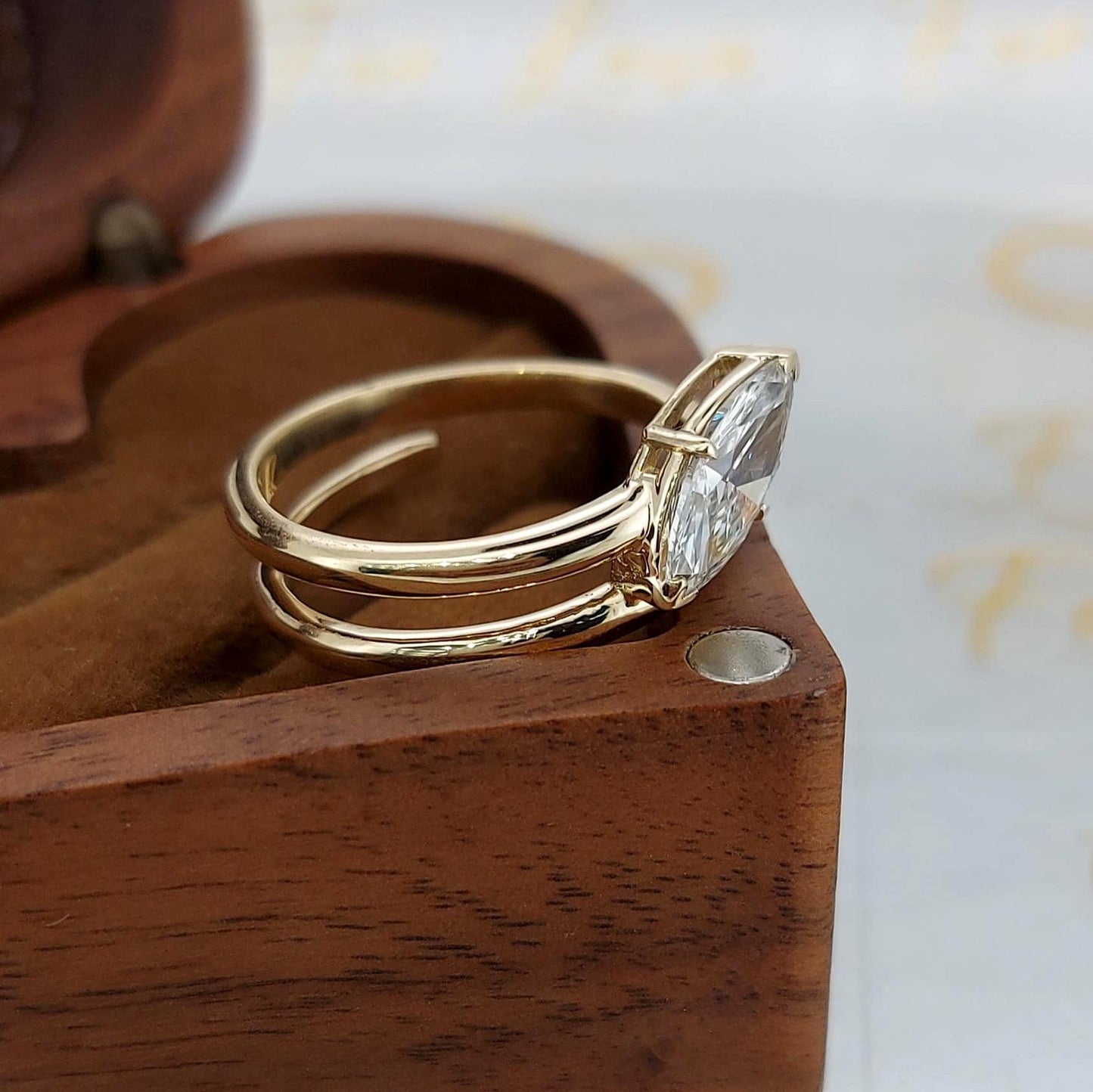 Marquise Lab Diamond Ring - 1 Ct IGI Certified Marquise cut 1Ct Moissanite Brilliant Cut engagement ring in 935 Argentium Silver — custom handcrafted by Forever For Love