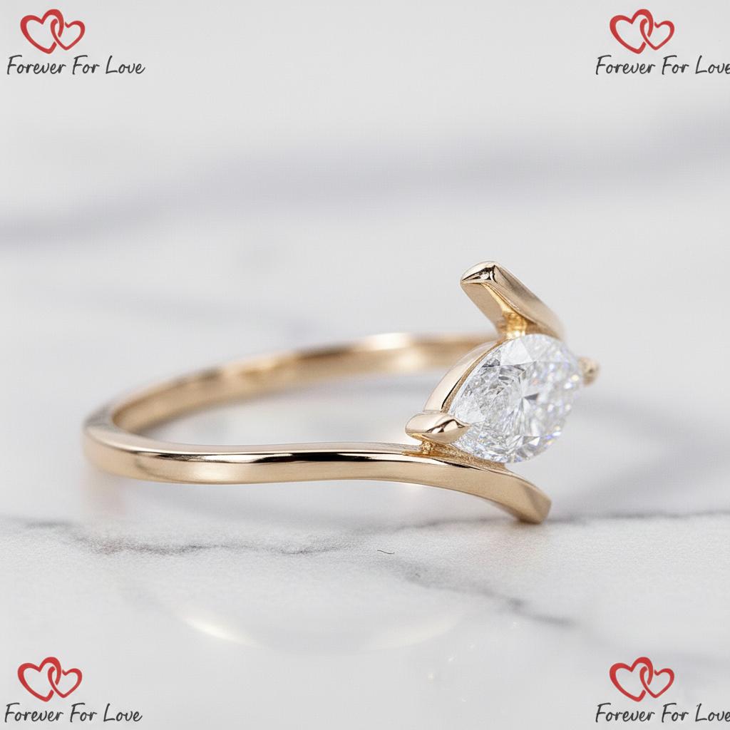 1.5 Ct IGI Certified East-West Marquise Lab Diamond Ring Marquise cut 1Ct Moissanite Brilliant Cut engagement ring in 935 Argentium Silver — custom handcrafted by Forever For Love