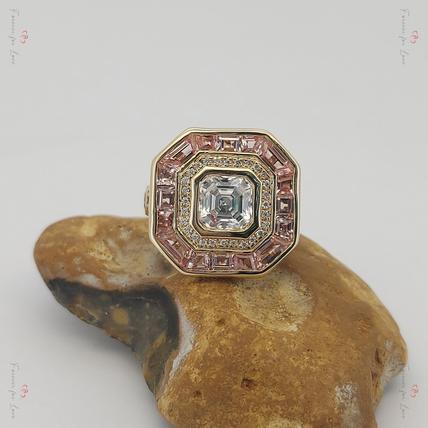 Asscher Moissanite Halo Engagement Ring Asscher cut 1Ct Moissanite Brilliant Cut engagement ring in 935 Argentium Silver — custom handcrafted by Forever For Love