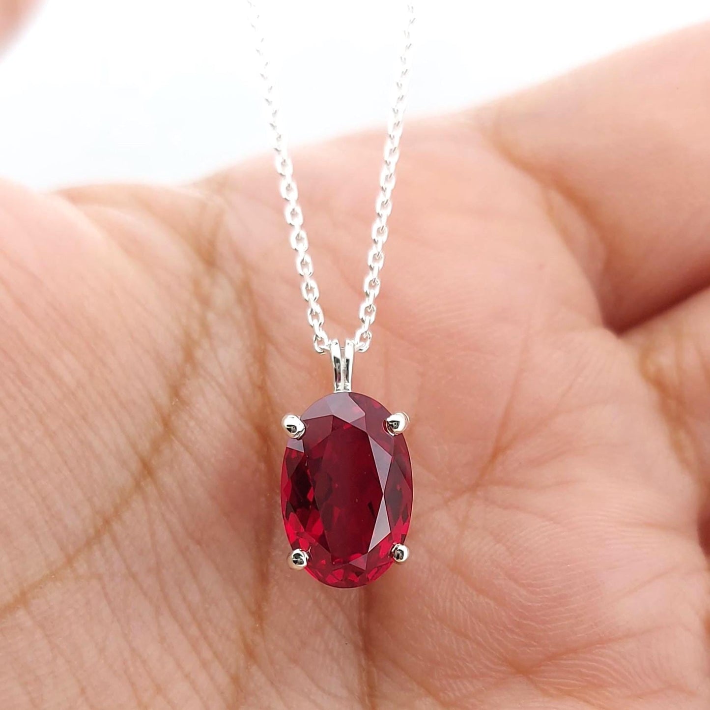 Ruby Pendant Necklace 14K Solid White Gold For Ladies Oval Shaped Ruby Necklace Pendant, Birthstone necklace, Perfect gift Moissanite engagement ring in Gold or Platinum — custom handcrafted by Forever For Love