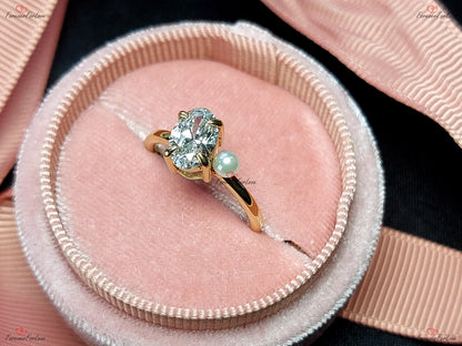 1 Ct IGI Certified Oval Lab Diamond, Pearl Engagement Ring