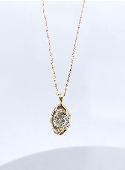 2.1 Karat IGI ZERTIFIZIERTER E, VVS2 Marquise-Schliff Laborgezüchteter Diamant-Anhänger mit Kette, Marquise Diamant-Halskette 14k Gelbgold-Kette