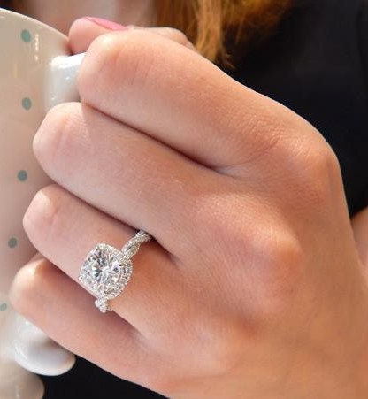 2 Ct Cushion Moissanite Halo Engagement Ring Cushion cut 1Ct Moissanite Brilliant Cut engagement ring in 935 Argentium Silver — custom handcrafted by Forever For Love