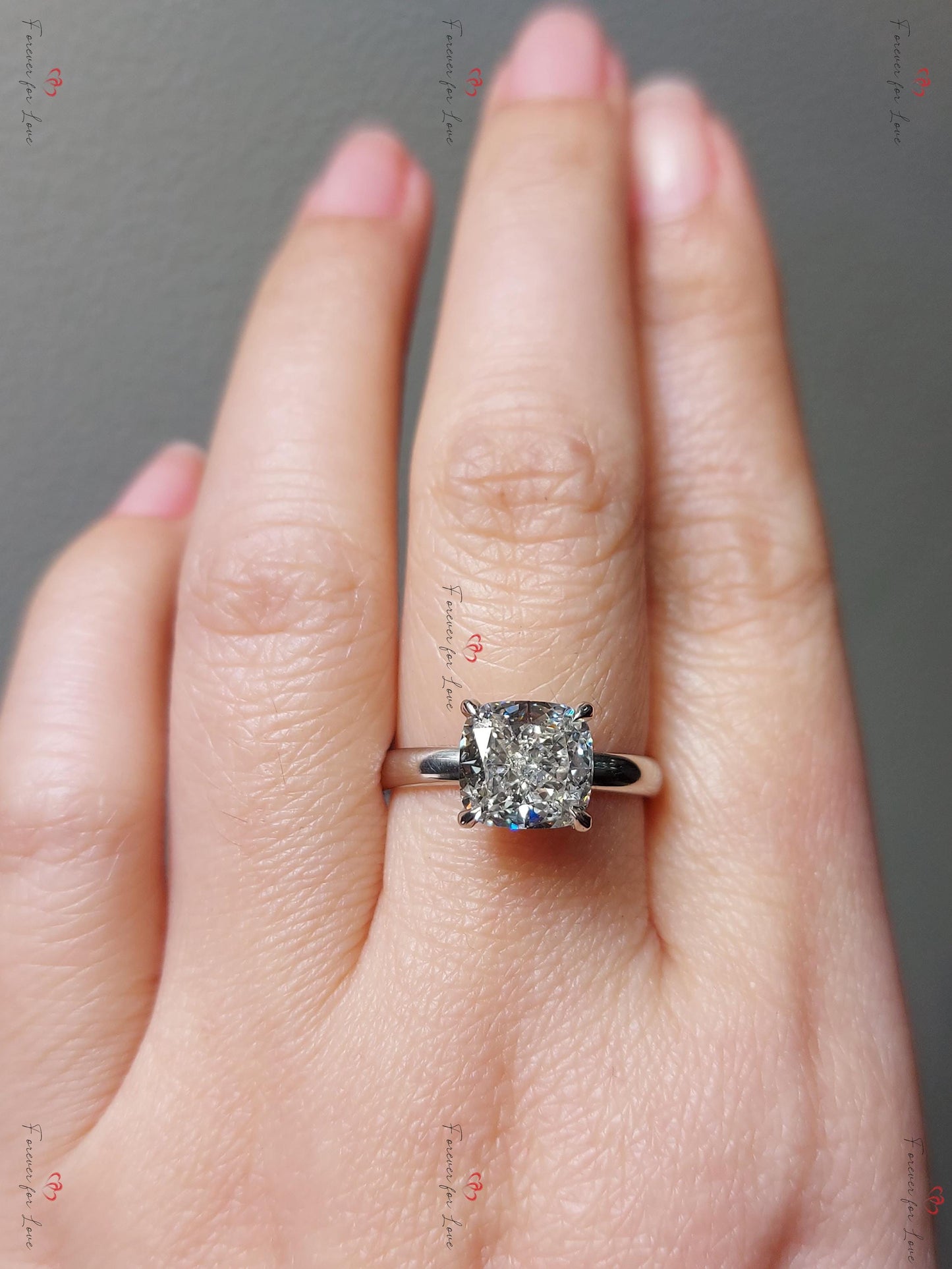 3 Ct IGI Certified Cushion Lab Diamond Pavé Engagement Ring Cushion cut 1Ct Moissanite Brilliant Cut engagement ring in 935 Argentium Silver — custom handcrafted by Forever For Love