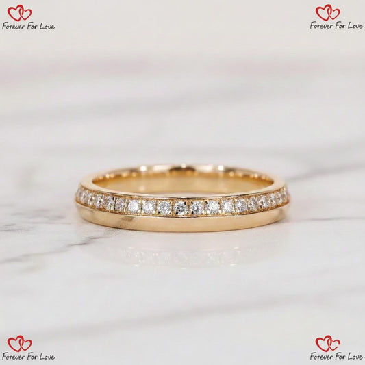 Diamond Wedding Band Full Eternity Knife Edge Ring One Side Pave Setting Ring Wide Stackable Band with Engagement Ring White Rose Gold