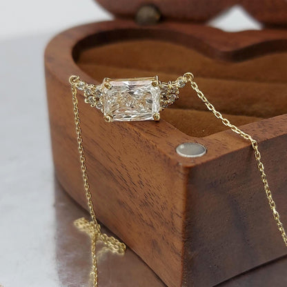 1 Karat Radiant Schliff Diamant Halskette, 14k Gelbgold, Zierlicher minimalistischer Anhänger, Diamant Halskette für Damen, Besonderes Geschenk für Sie.