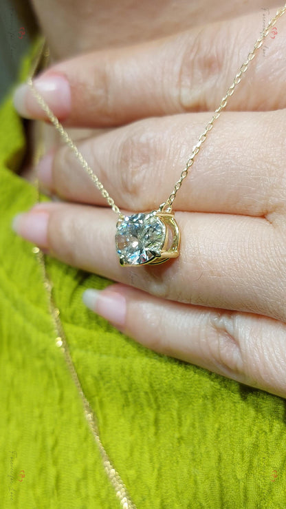 Pendentif solitaire flottant en or jaune 14 carats avec diamant taille ovale et chaîne de 45,7 cm, certifié IGI, 3 carats, couleur F, pureté VS1, diamant de synthèse