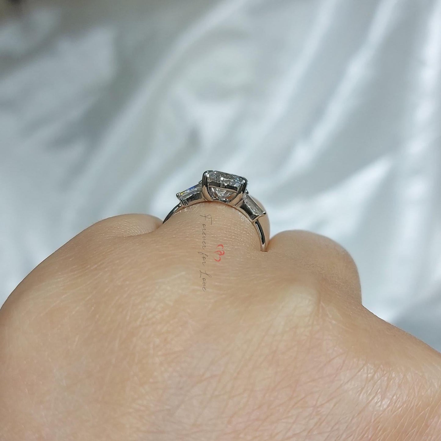 4 Ct IGI Certified Oval Lab Diamond Three Stone With Baguette Accents Ring Oval cut Moissanite engagement ring in Gold or Platinum — custom handcrafted by Forever For Love