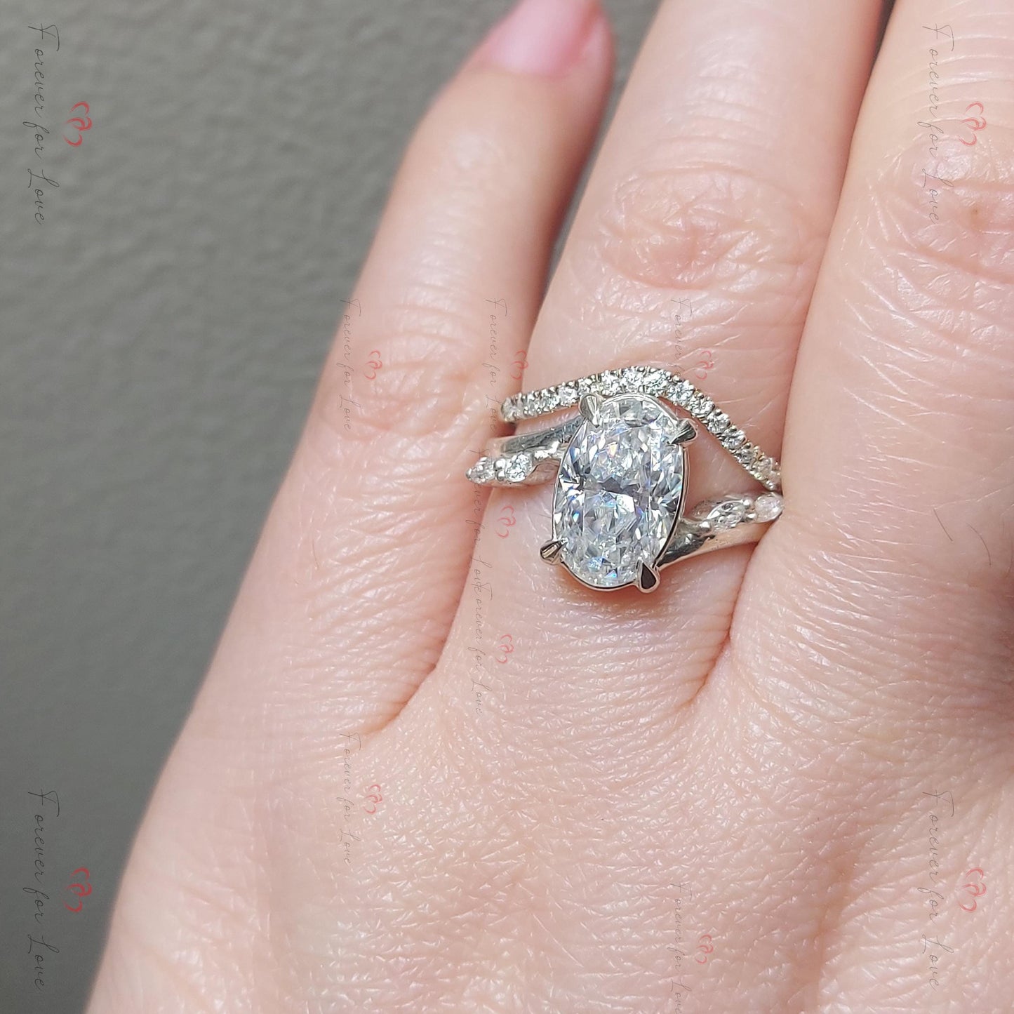 3 Ct Oval Lab Diamond Hidden Halo Engagement Ring – H Colour Oval cut 1Ct Moissanite Brilliant Cut engagement ring in 935 Argentium Silver — custom handcrafted by Forever For Love