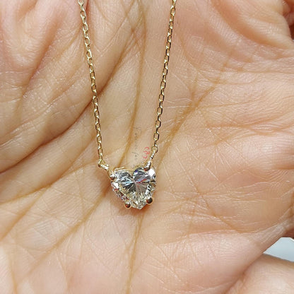 1 Karat zertifizierte Herz Diamant Halskette, 14k Gelbgold, zierlicher minimalistischer Herzanhänger, Diamant Damenkette, besonderes Geschenk für sie.