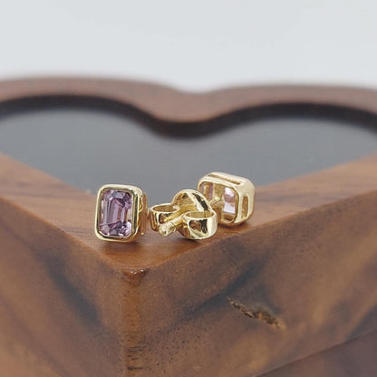 14k Natural Pink Sapphire Emerald Cut Stud Earrings, 0.5ct Bezel Setting, Stud Earring, Perfect Gift for Her.