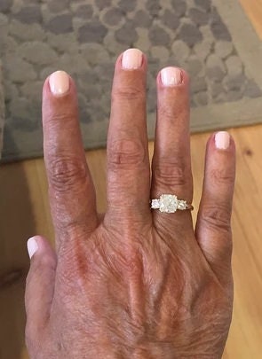 Cushion Moissanite Three Stone Engagement Ring