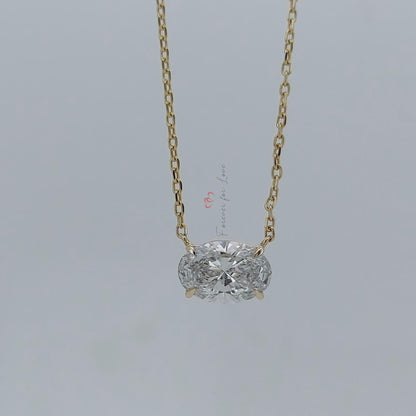 Pendentif flottant solitaire en diamant taille ovale avec chaîne de 45,7 cm, certifié IGI, 2 carats, couleur F, pureté VS1, or jaune 14 carats, diamant créé en laboratoire