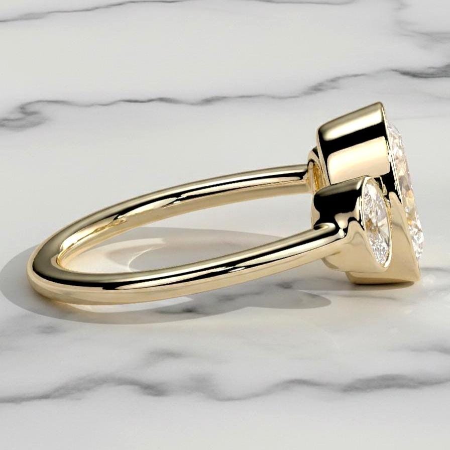 2 Karat IGI zertifizierter dreisteiniger ovaler Verlobungsring Oval cut Moissanite engagement ring in Gold or Platinum — custom handcrafted by Forever For Love