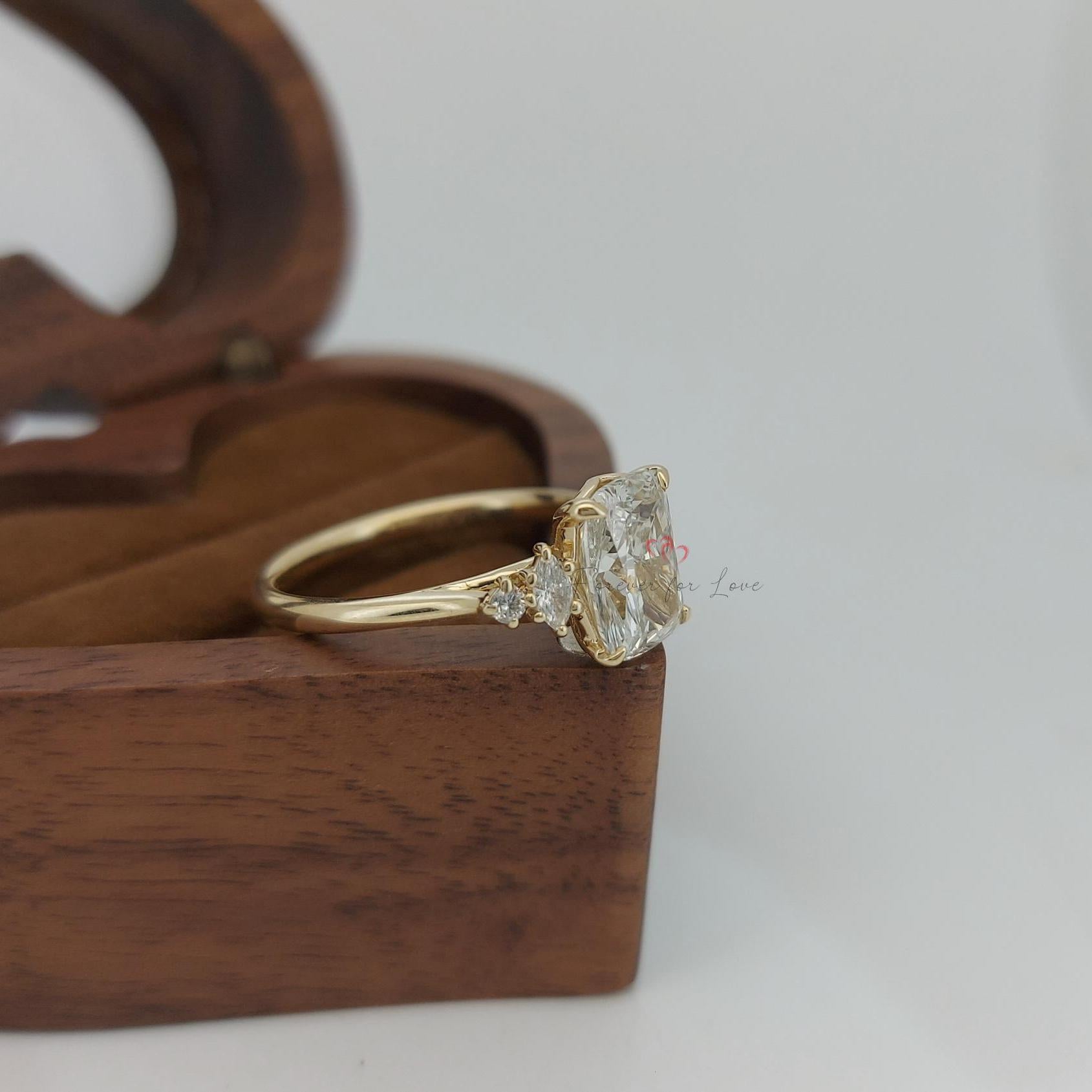 2 Ct IGI Certified Cushion Lab Diamond Three Stone Engagement Ring