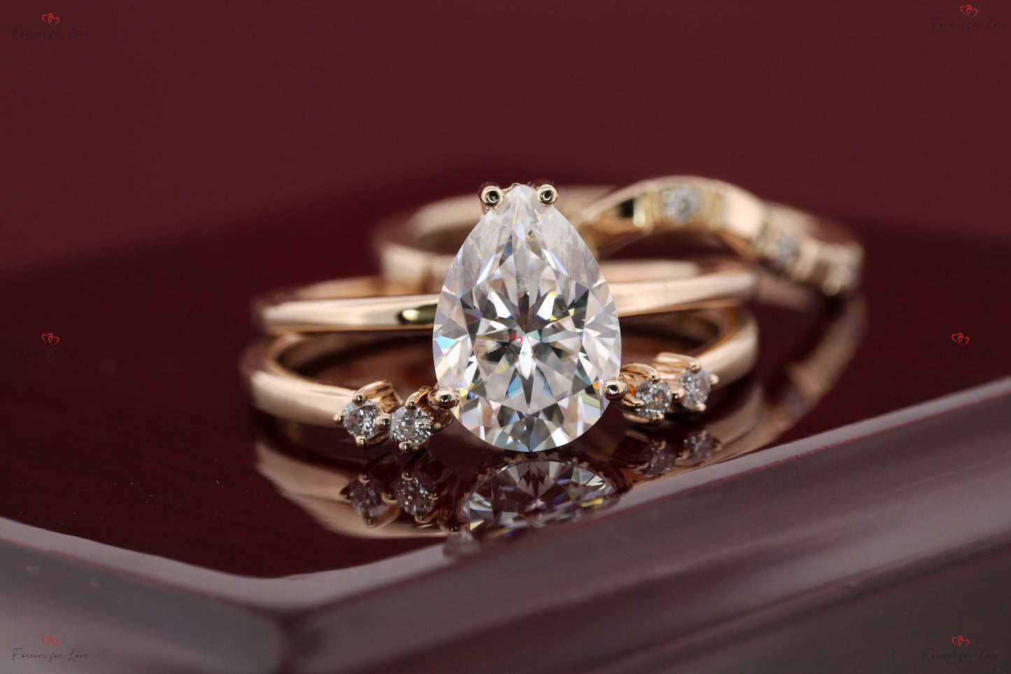 2 Ct Pear Moissanite Hidden Halo Engagement Ring Pear cut Moissanite Brilliant Cut engagement ring in 935 Argentium Silver — custom handcrafted by Forever For Love
