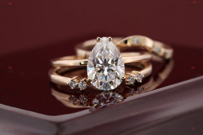 2 Ct Pear Diamond, Moissanite Hidden Halo Engagement Ring