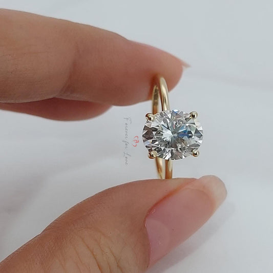 Oval Moissanite Engagement Ring, 3.0 CT Oval Cut Engagement Ring, Thin Band Oval Ring, Rose Gold Oval Solitaire engagement Ring