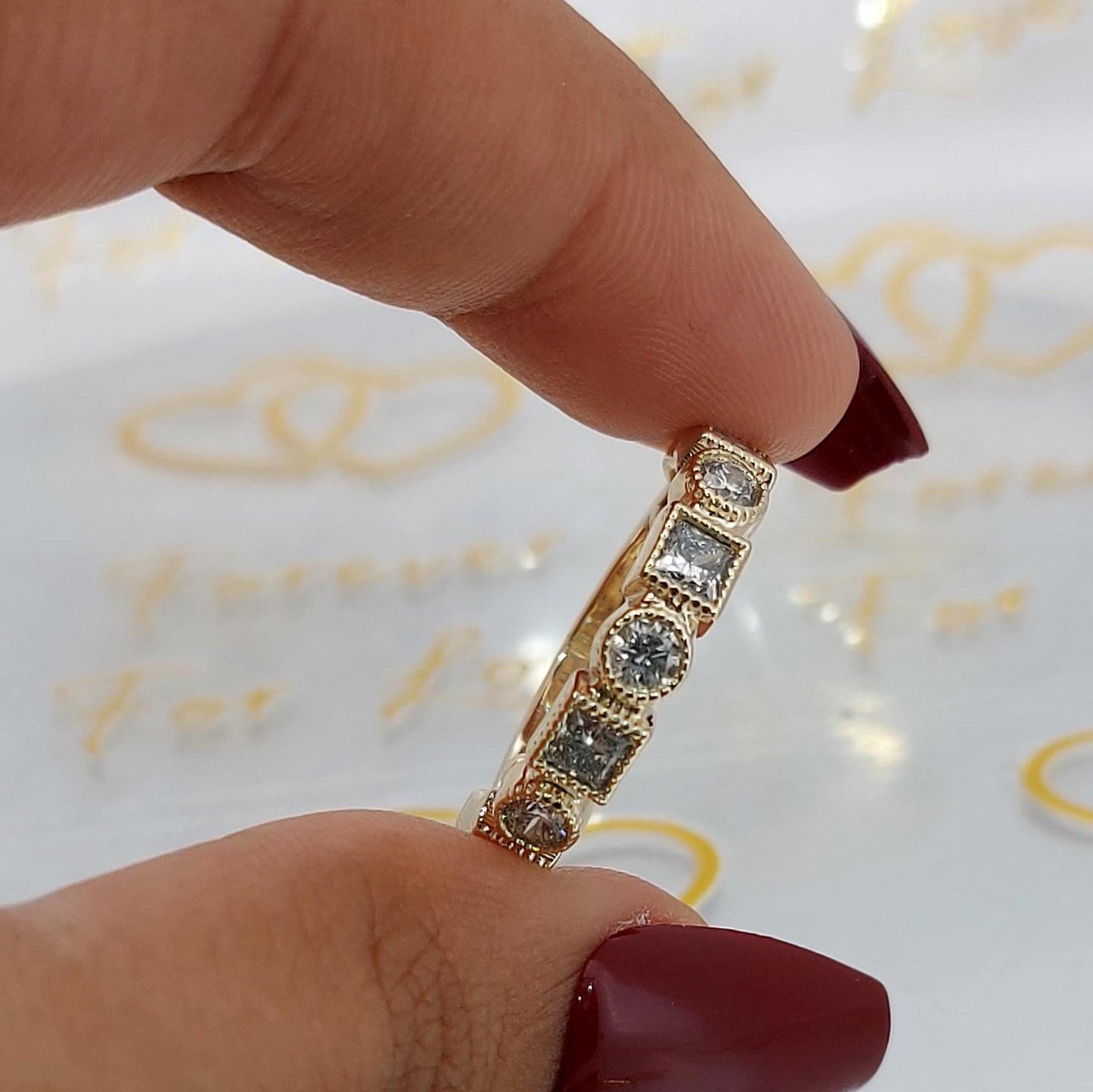 Round Lab Diamond Half Eternity Band Round cut Moissanite Brilliant Cut engagement ring in 935 Argentium Silver — custom handcrafted by Forever For Love