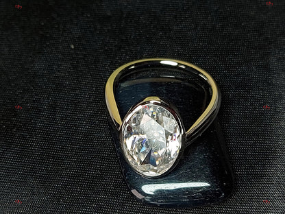 6 CT Moissanite Engagement Ring with bezel, 14*9mm Elongated Crushed Ice Oval Cut Ring, Modern Oval Diamond Ring, 14k Solid Yellow Gold.