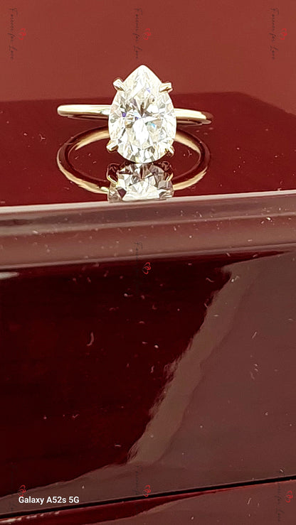 2 Ct Pear Diamond, Moissanite Hidden Halo Engagement Ring