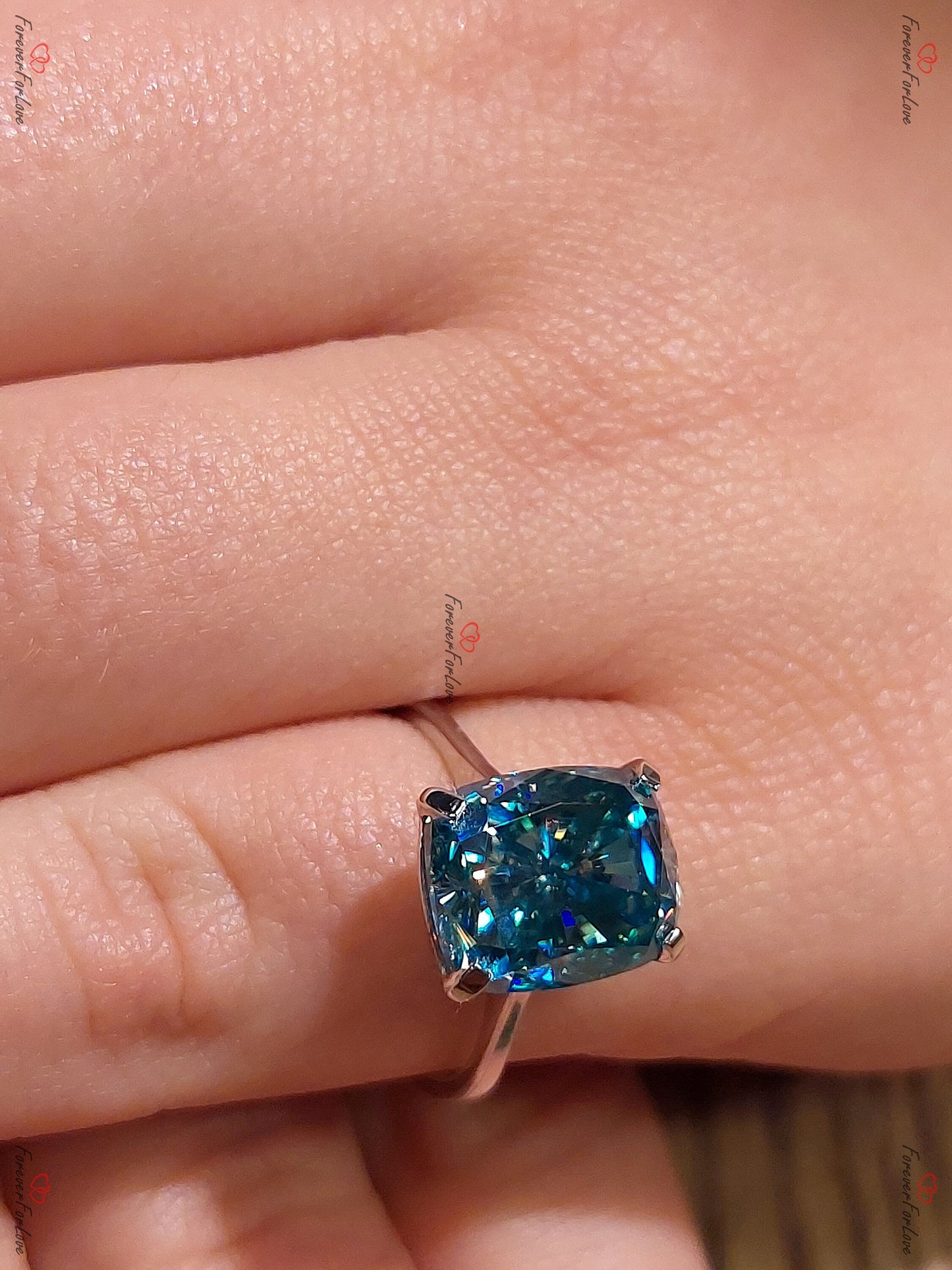 5 Ct Cushion Moissanite Solitaire Engagement Ring Cushion cut 1Ct Moissanite Brilliant Cut engagement ring in 935 Argentium Silver — custom handcrafted by Forever For Love