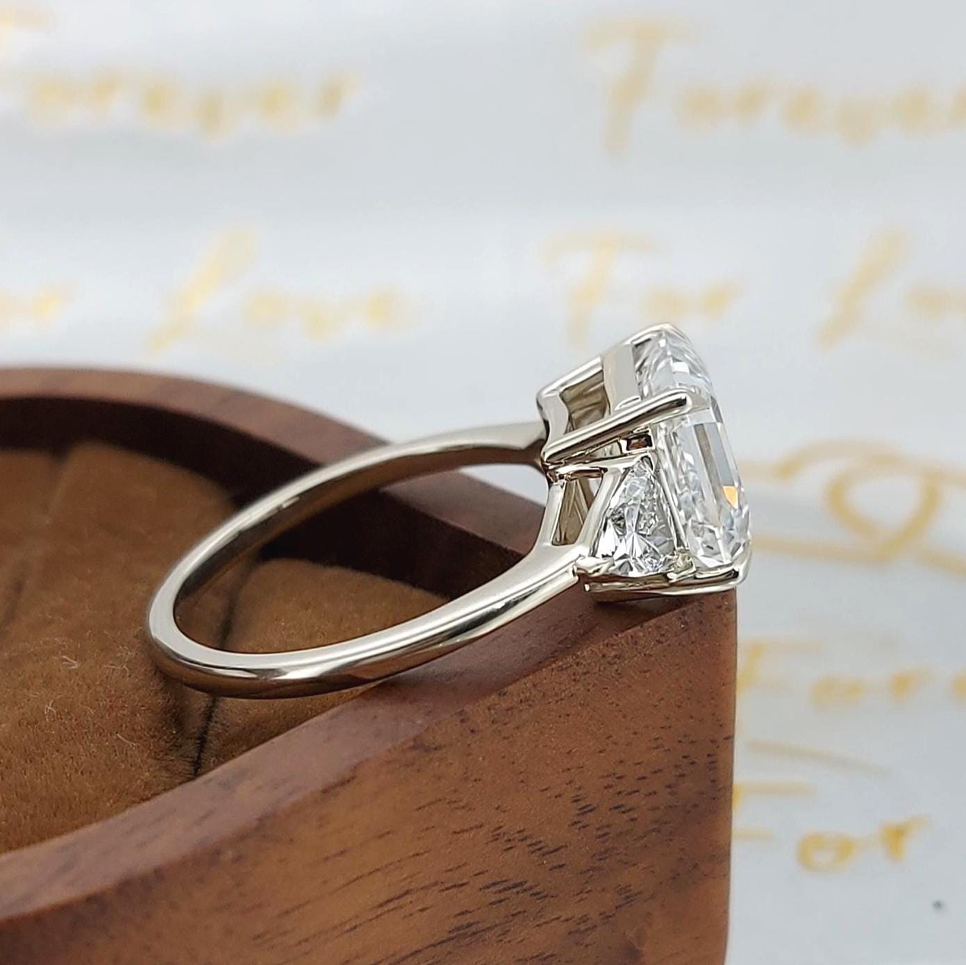 6 Ct IGI Certified Asscher Lab Diamond Three Stone Engagement Ring