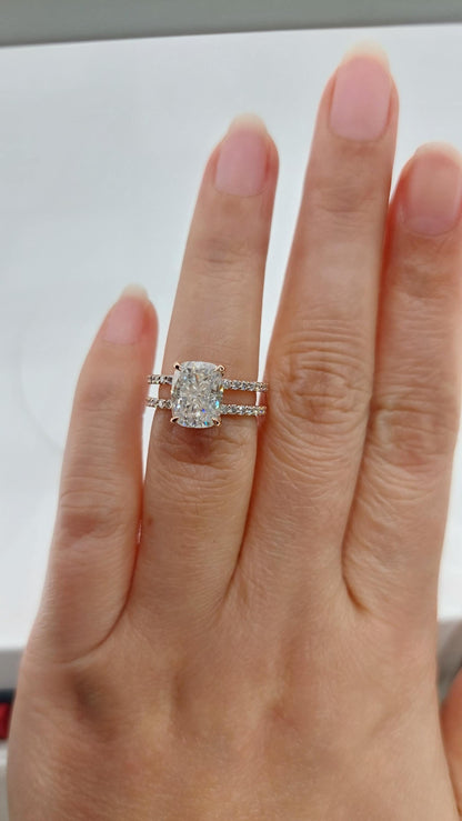Cushion Moissanite Hidden Halo Engagement Ring