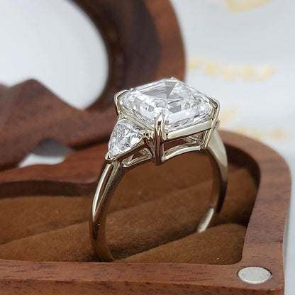 6 Ct IGI Certified Asscher Lab Diamond Three Stone Engagement Ring