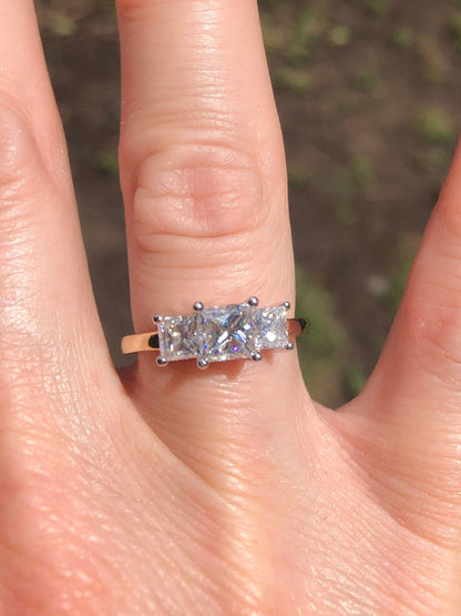 Princess Diamond, Moissanite Three Stone Engagement Ring