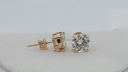 Boucles d'oreilles clous en or jaune avec diamants ronds de laboratoire totalisant 4 carats, clous en diamant, véritables clous en diamant pour anniversaire, cadeau de Saint-Valentin pour elle
