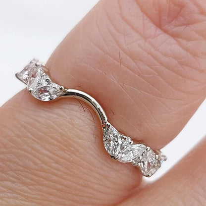 Diamond Marquise and Round cut Vintage Lab Wedding Band half eternity promise ring Rose Gold engagement band Women anniversary band ring