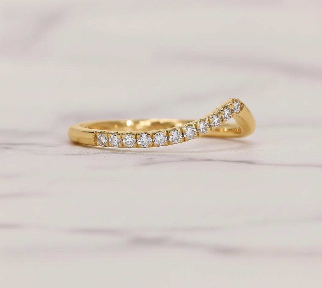 Dainty Stackable V Shaped Ring Chevron Contoured Wave Ring Curved Lab Grown Diamond Band Matching Wedding Band Tiny Diamond Engagement Ring