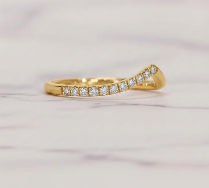 Dainty Stackable V Shaped Ring Chevron Contoured Wave Ring Curved Lab Grown Diamond Band Matching Wedding Band Tiny Diamond Engagement Ring