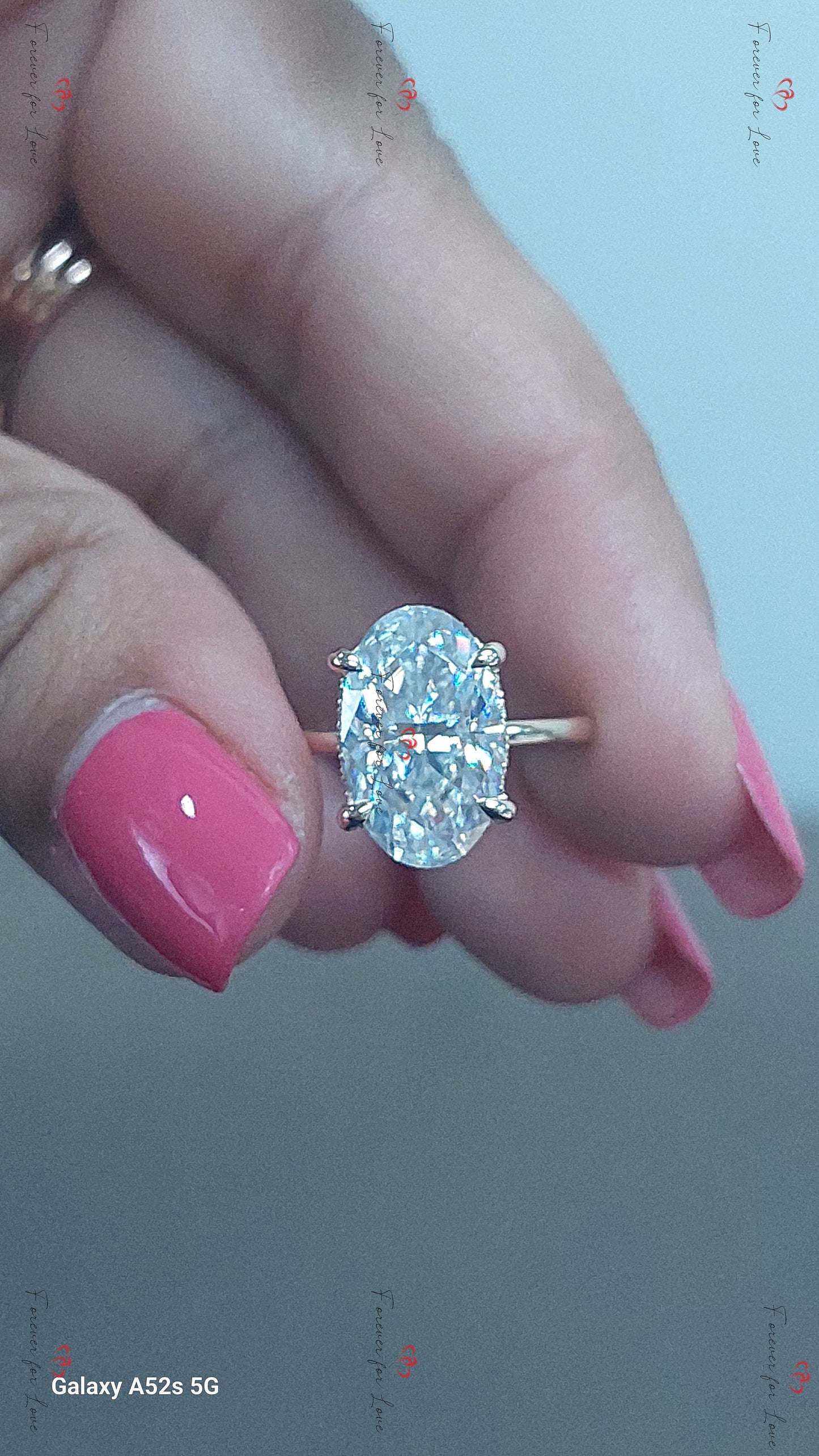 6 Ct Oval Hidden Halo Engagement Ring with Centre Carat Options Oval cut 1Ct Moissanite Brilliant Cut engagement ring in 935 Argentium Silver — custom handcrafted by Forever For Love