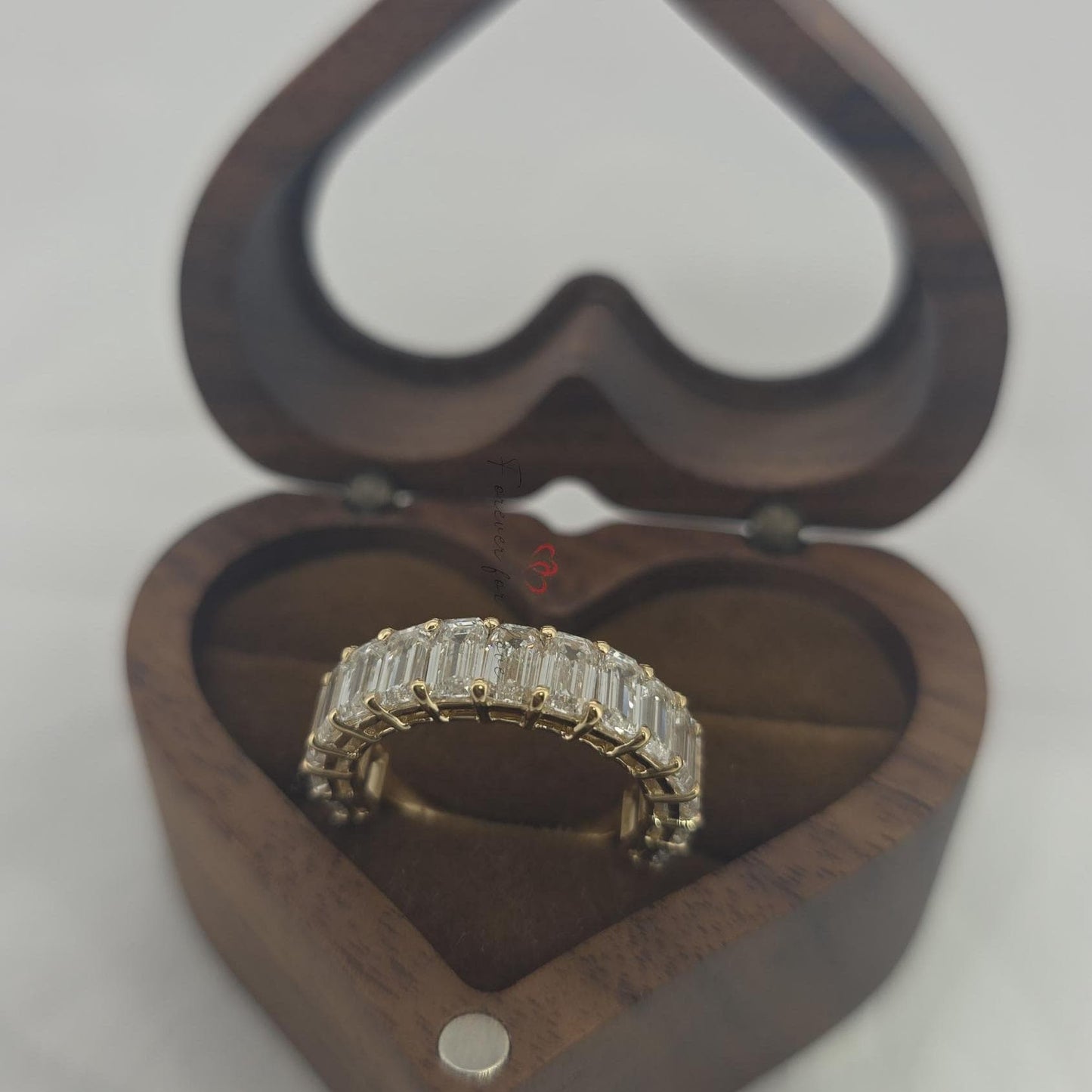 4 TCW Emerald cut Diamond wedding band Emerald cut Half eternity band Solid Yellow gold wedding band bridal ring Stacking Promise ring. Emerald cut Moissanite Brilliant Cut engagement ring in 935 Argentium Silver — custom handcrafted by Forever For Love