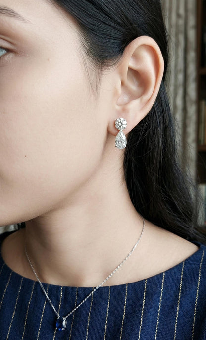 6 Karat Gesamtgewicht, Farbe E, Reinheit VVS2, IGI-zertifizierte Lab-Grown Diamant-Ohrringe mit Rund- und Tropfenschliff, 14 Karat Weißgold, perfektes Geschenk für sie.