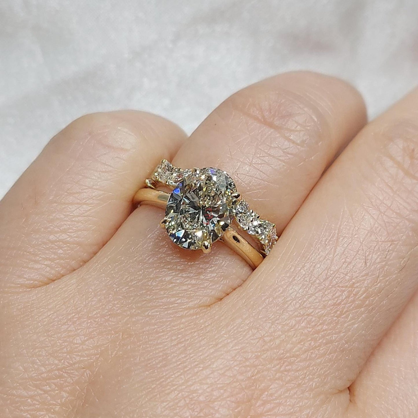 3 Ct Oval Lab Diamond with Marquise Accent Engagement Ring Oval cut Moissanite Brilliant Cut engagement ring in 935 Argentium Silver — custom handcrafted by Forever For Love