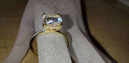 1.7 Ct Cushion Diamond, Moissanite Hidden Halo Engagement Ring