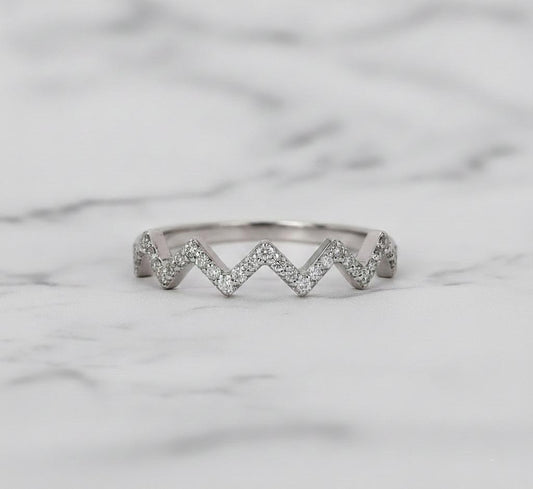 Solid Gold Zig Zag Diamond Ring Wavy Stacking Rings for Women Dainty Highs and Lows Stackable Ring, Perfect Gift for Her