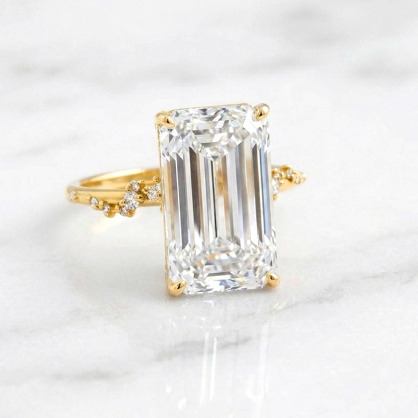 6 Ct IGI Certified Emerald Lab Diamond Engagement Ring Emerald cut Moissanite engagement ring in Gold or Platinum — custom handcrafted by Forever For Love