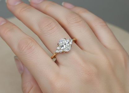 GIA Certified Oval Natural Diamond Three Stone Engagement Ring