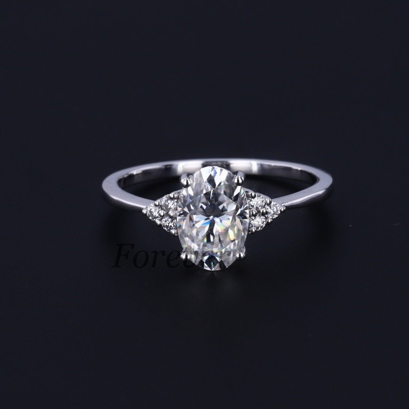 1.2 Ct Oval Moissanite Vintage Trilogy Engagement Ring Oval cut Moissanite engagement ring in Gold or Platinum — custom handcrafted by Forever For Love