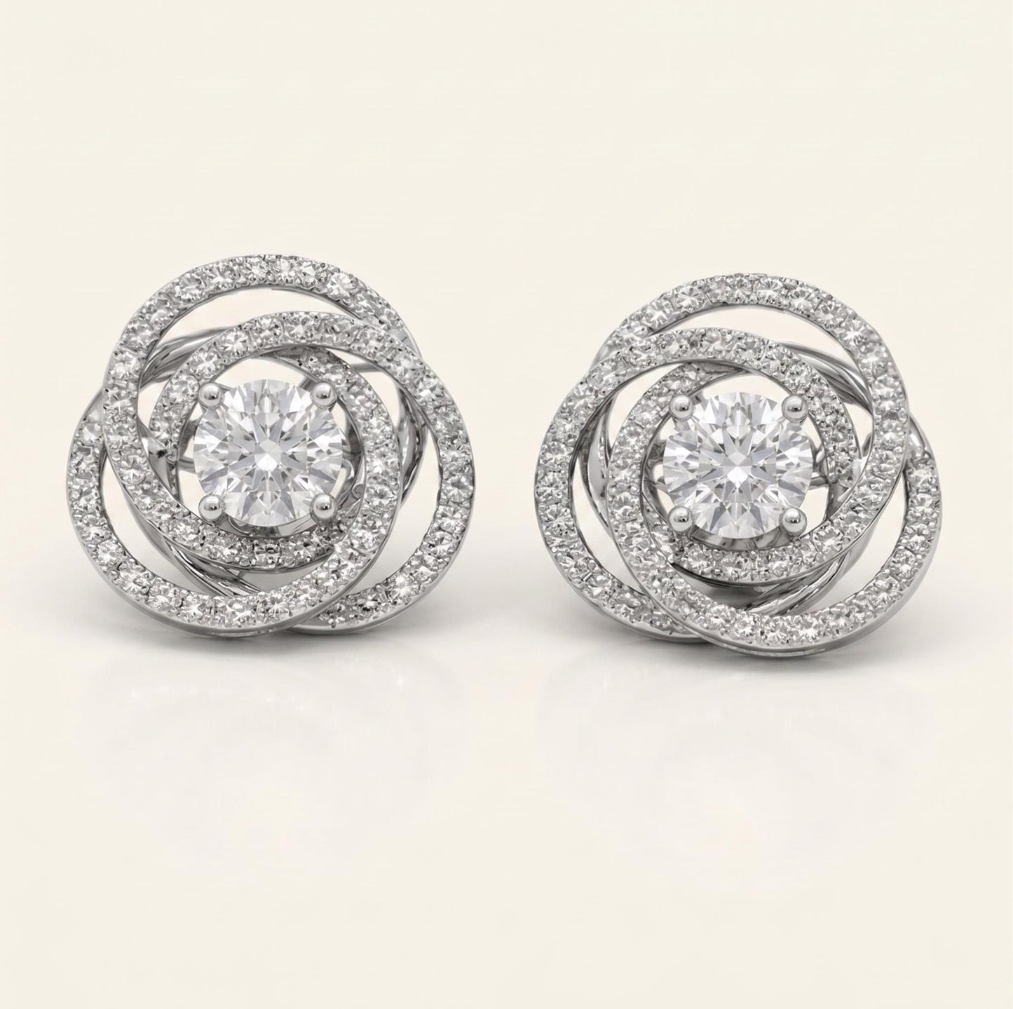 Ohrstecker mit 1 TCW Swirl Diamanten, runde Brillanten, florale Spiral-Diamantohrringe, 14K Massivgold, Alltags-Ohrringe, perfektes Geschenk Moissanite engagement ring in Gold or Platinum — custom handcrafted by Forever For Love