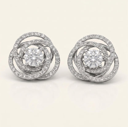 Ohrstecker mit 1 TCW Swirl Diamanten, runde Brillanten, florale Spiral-Diamantohrringe, 14K Massivgold, Alltags-Ohrringe, perfektes Geschenk