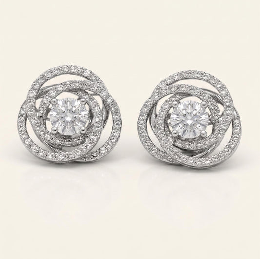 Ohrstecker mit 1 TCW Swirl Diamanten, runde Brillanten, florale Spiral-Diamantohrringe, 14K Massivgold, Alltags-Ohrringe, perfektes Geschenk