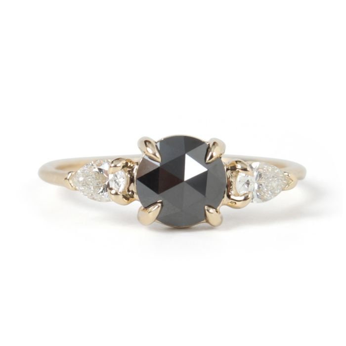 1 Ct Pear Black Diamond, Moissanite Engagement Ring