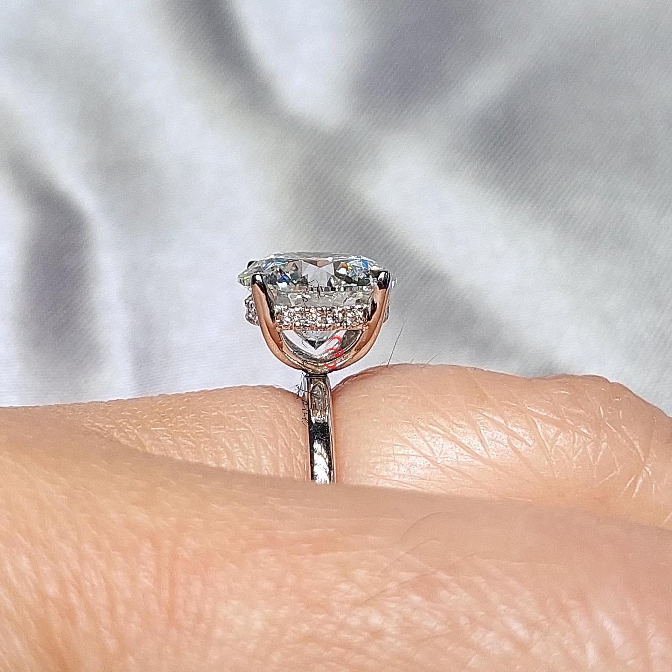 3 Ct Round Lab Diamond, Moissanite Solitaire Engagement Ring