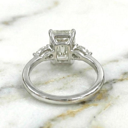 2.25 carat E/VVS2 IGI CERTIFIED Elongated Radiant Cut Lab Grown Diamond Three Stone Engagement Ring. Side Marquise Diamonds, 14k White Gold