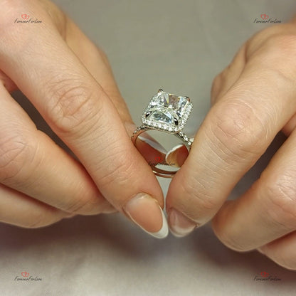6.5 Ct Radiant Diamond, Moissanite Halo Engagement Ring